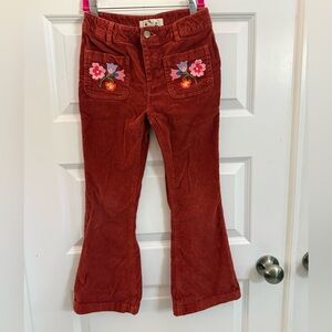 Mini Boden burnt orange Corduroy Pants with Floral Details